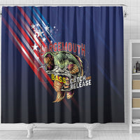Largemouth Bass Fishing Shower Curtain American Flag