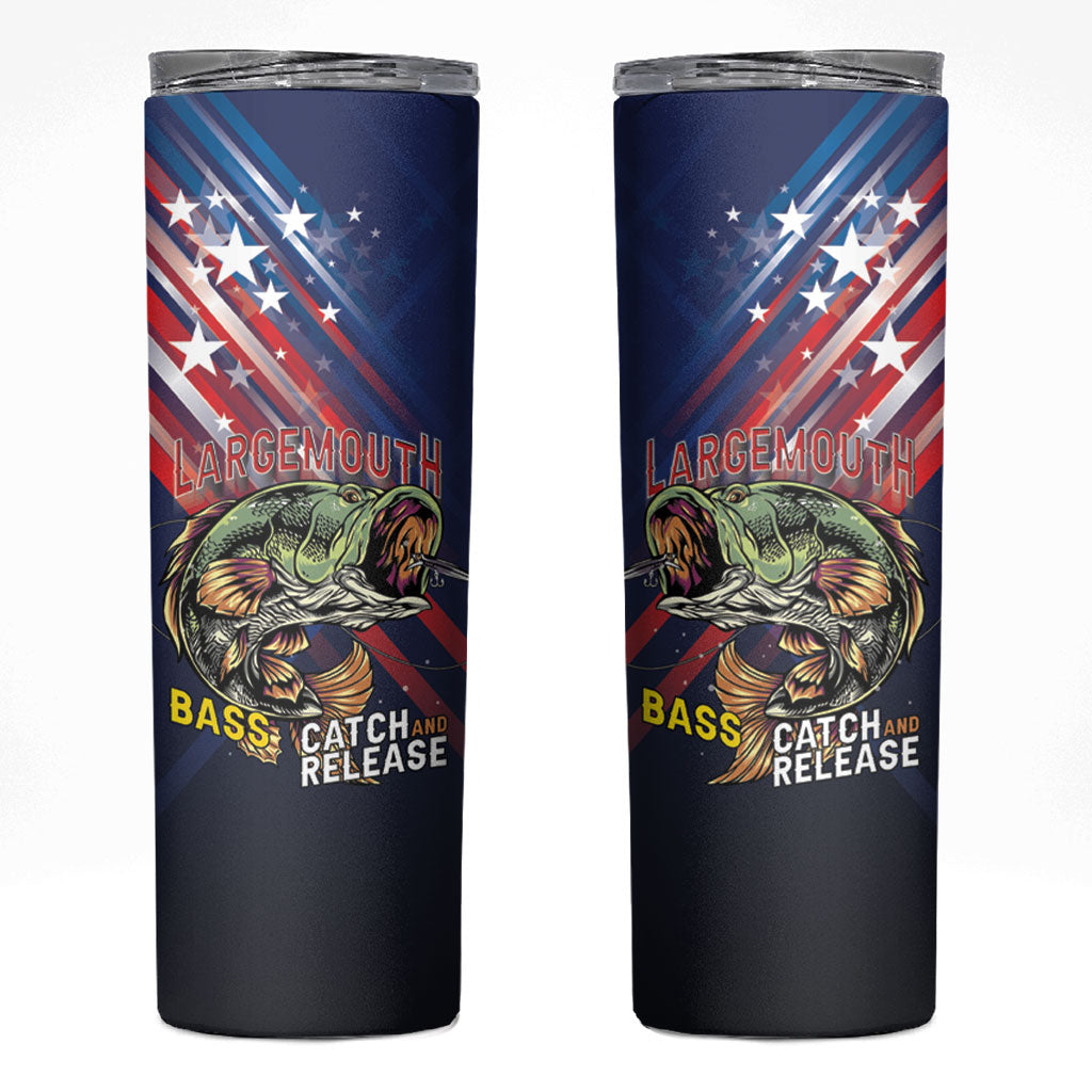 Personalized Largemouth Bass Fishing Skinny Tumbler American Flag