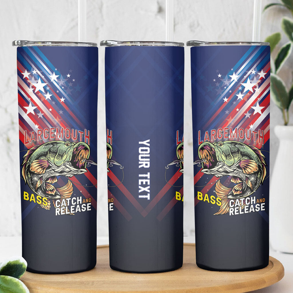 Personalized Largemouth Bass Fishing Skinny Tumbler American Flag