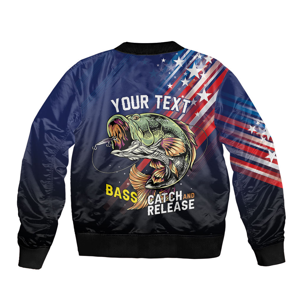 Personalized Largemouth Bass Fishing Sleeve Zip Bomber Jacket American Flag
