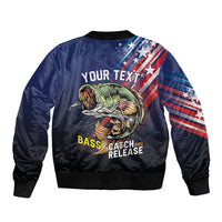 Personalized Largemouth Bass Fishing Sleeve Zip Bomber Jacket American Flag