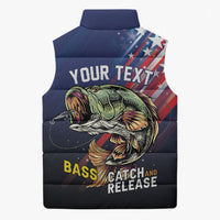 Personalized Largemouth Bass Fishing Sleeveless Puffer Jacket American Flag