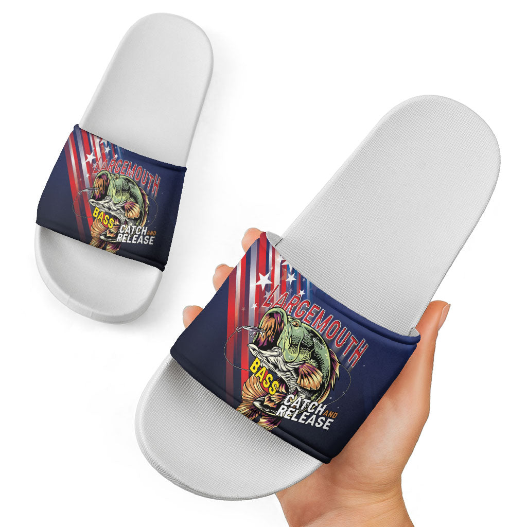 Largemouth Bass Fishing Slide Sandals American Flag