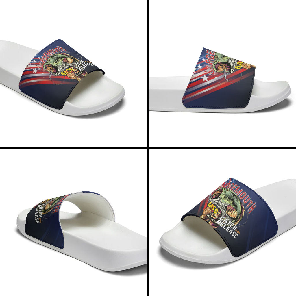 Largemouth Bass Fishing Slide Sandals American Flag