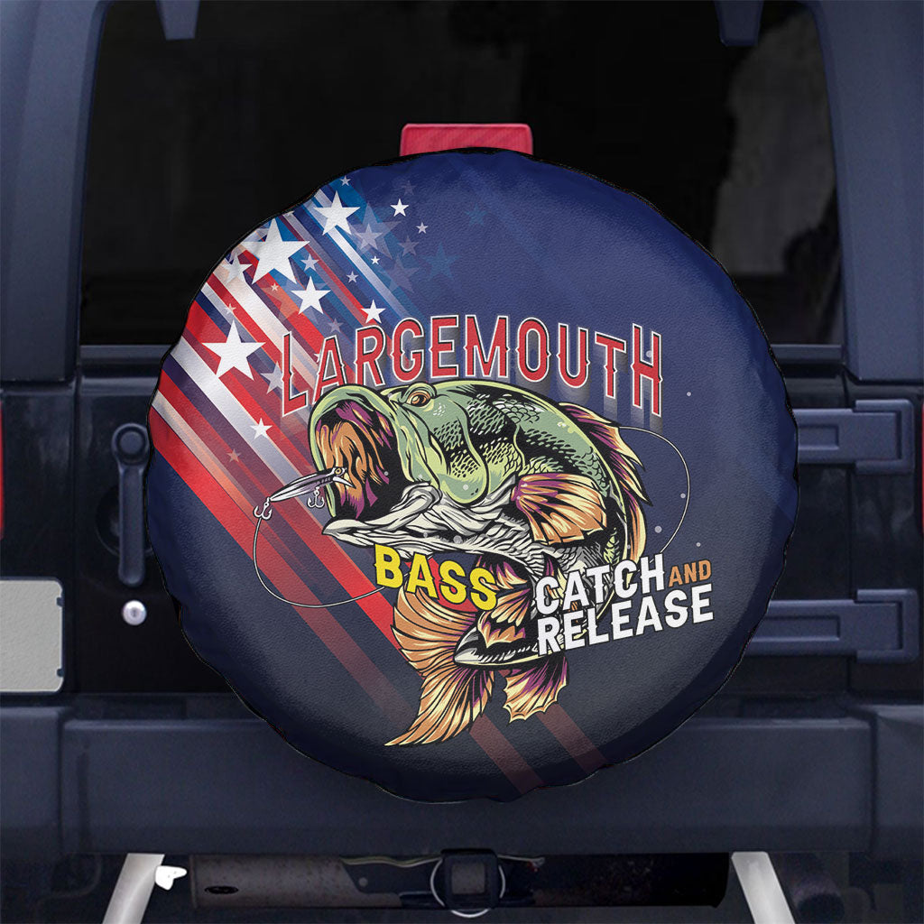 Largemouth Bass Fishing Spare Tire Cover American Flag