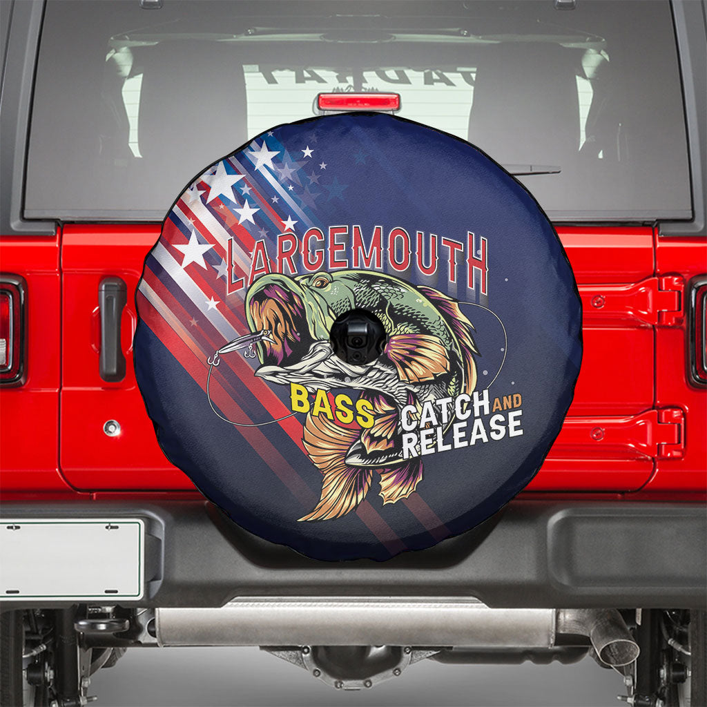Largemouth Bass Fishing Spare Tire Cover American Flag
