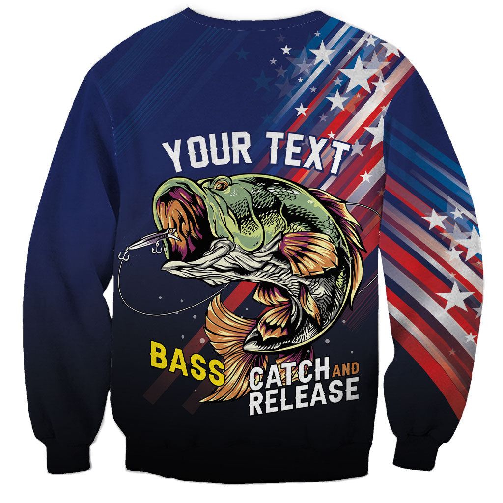 Personalized Largemouth Bass Fishing Sweatshirt American Flag
