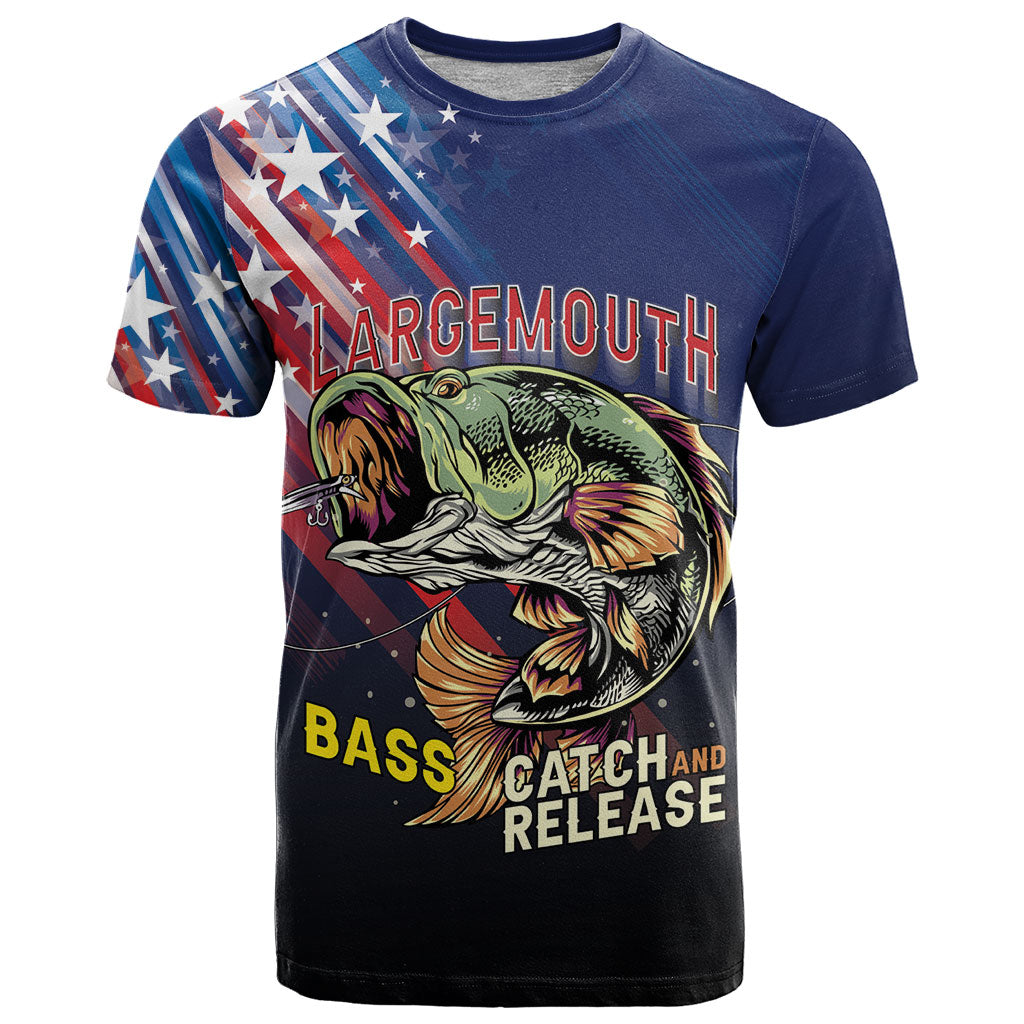 Personalized Largemouth Bass Fishing T Shirt American Flag