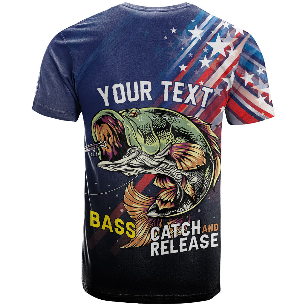 Personalized Largemouth Bass Fishing T Shirt American Flag