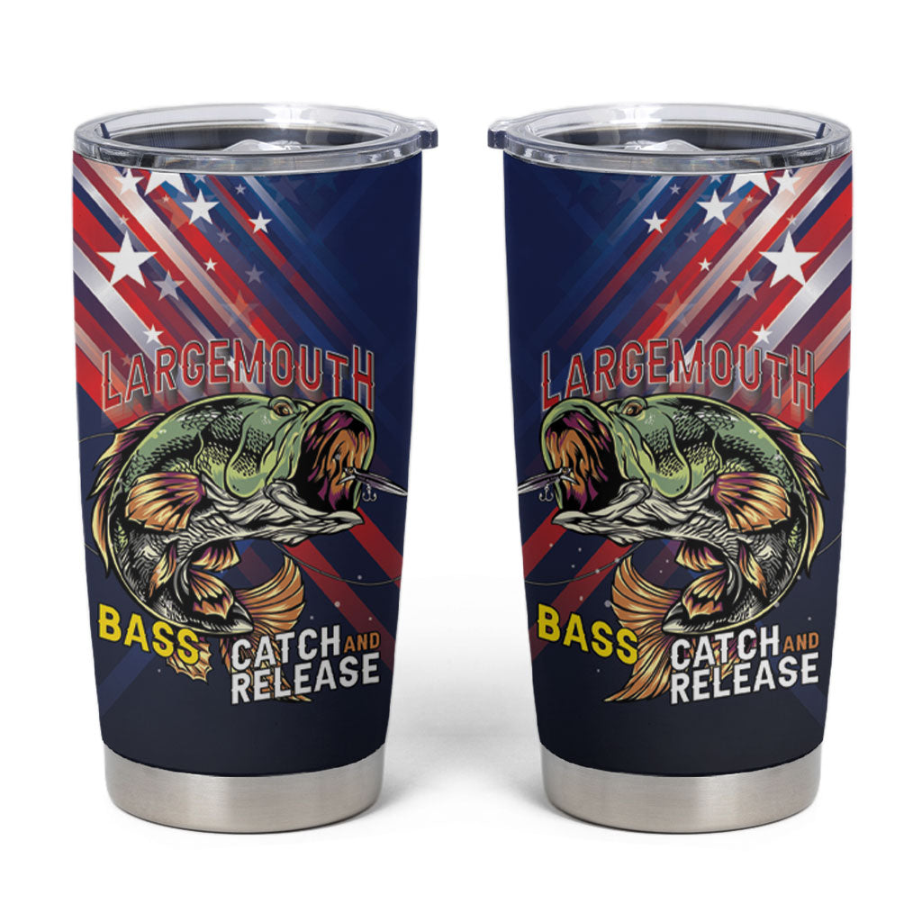 Personalized Largemouth Bass Fishing Tumbler Cup American Flag