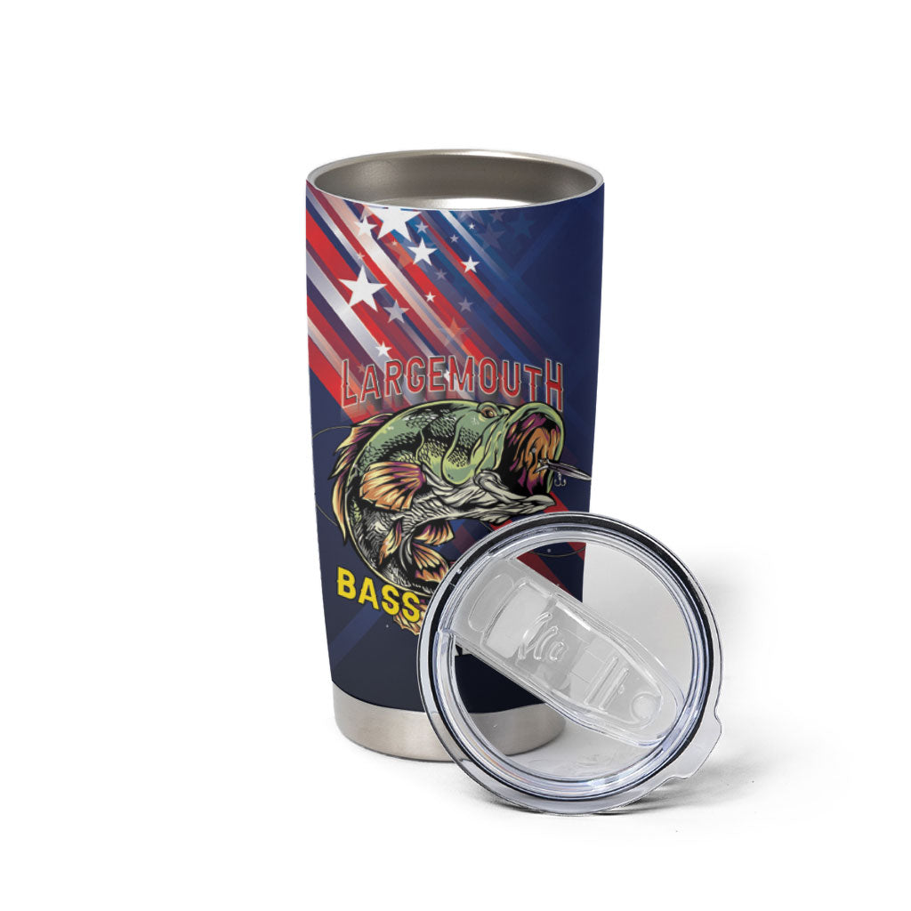 Personalized Largemouth Bass Fishing Tumbler Cup American Flag
