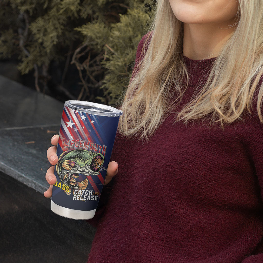 Personalized Largemouth Bass Fishing Tumbler Cup American Flag