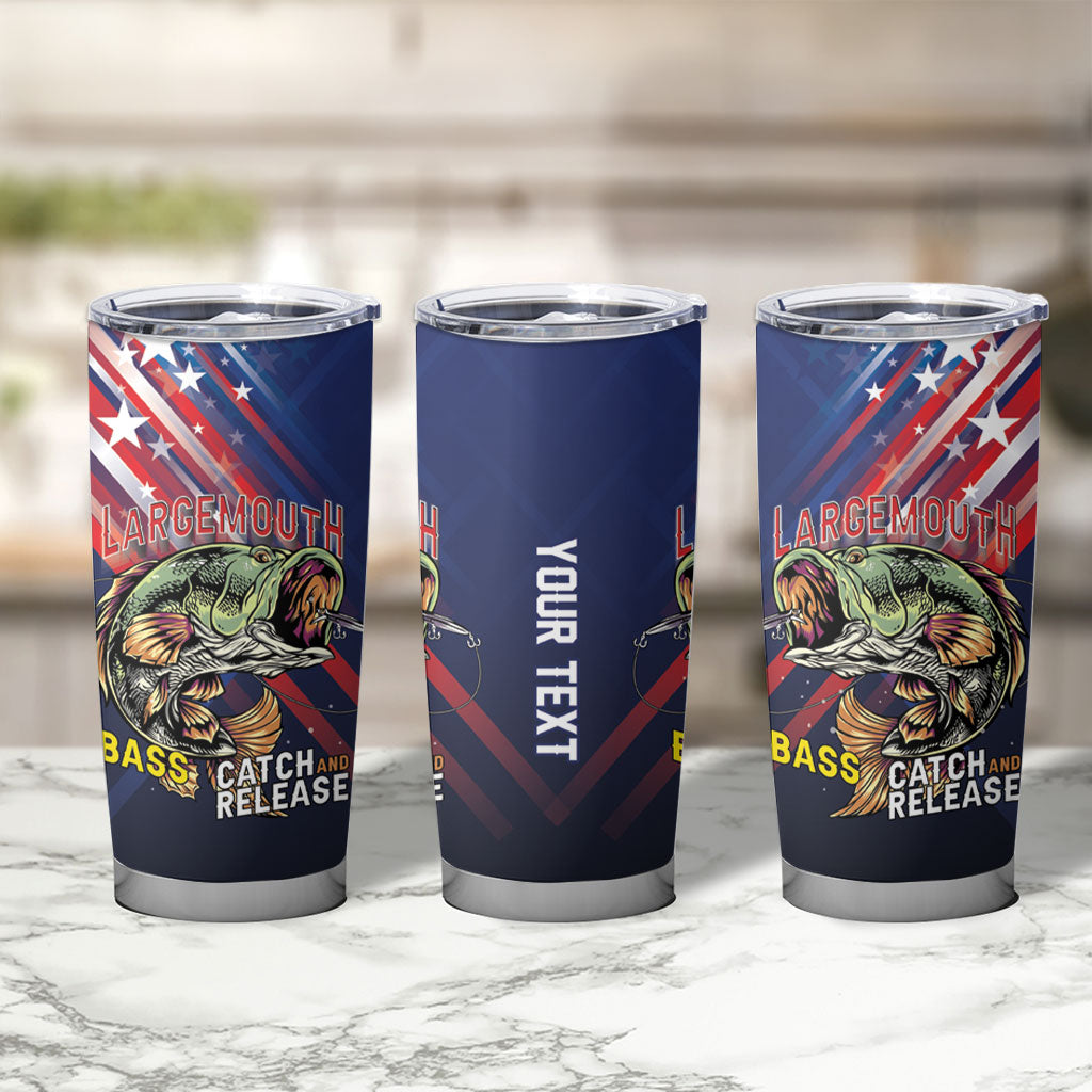 Personalized Largemouth Bass Fishing Tumbler Cup American Flag