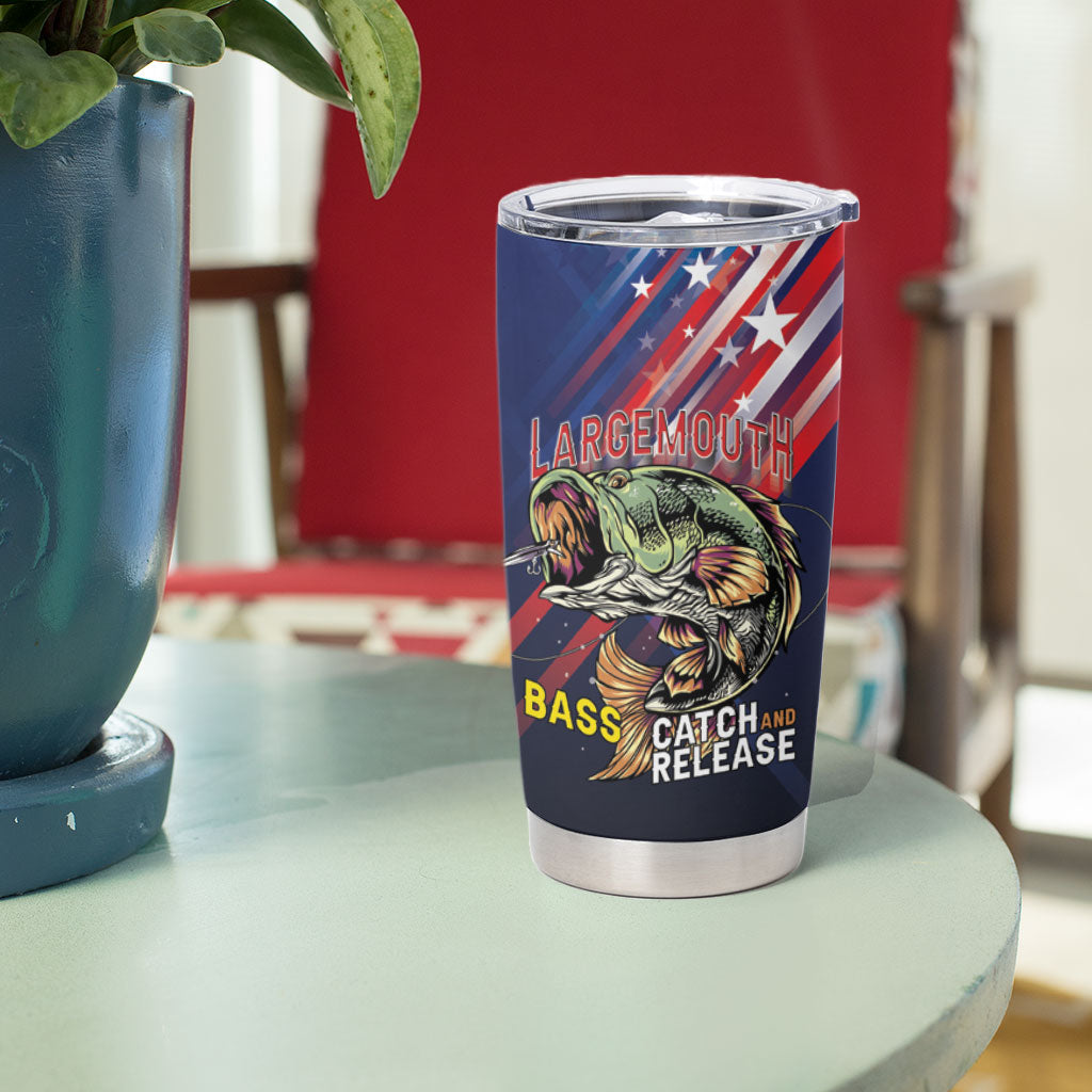 Personalized Largemouth Bass Fishing Tumbler Cup American Flag
