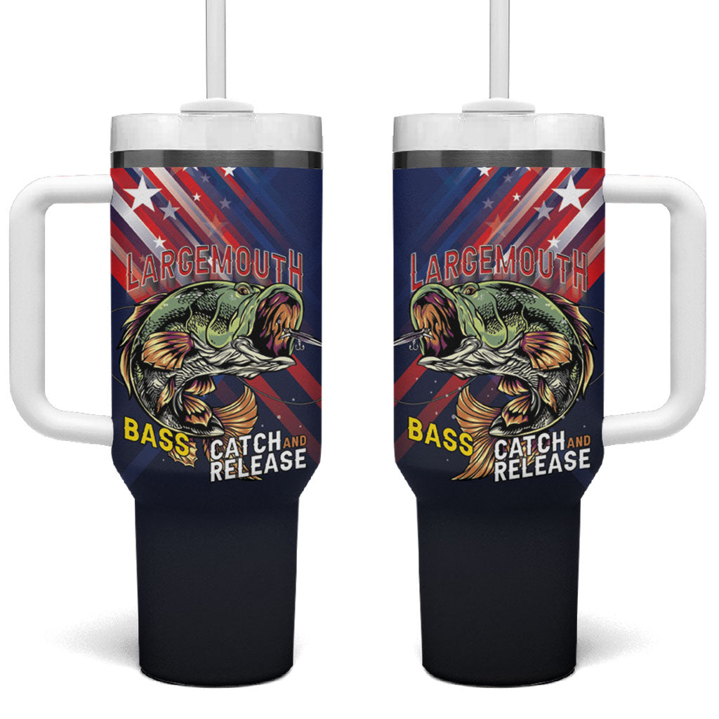 Personalized Largemouth Bass Fishing Tumbler With Handle American Flag