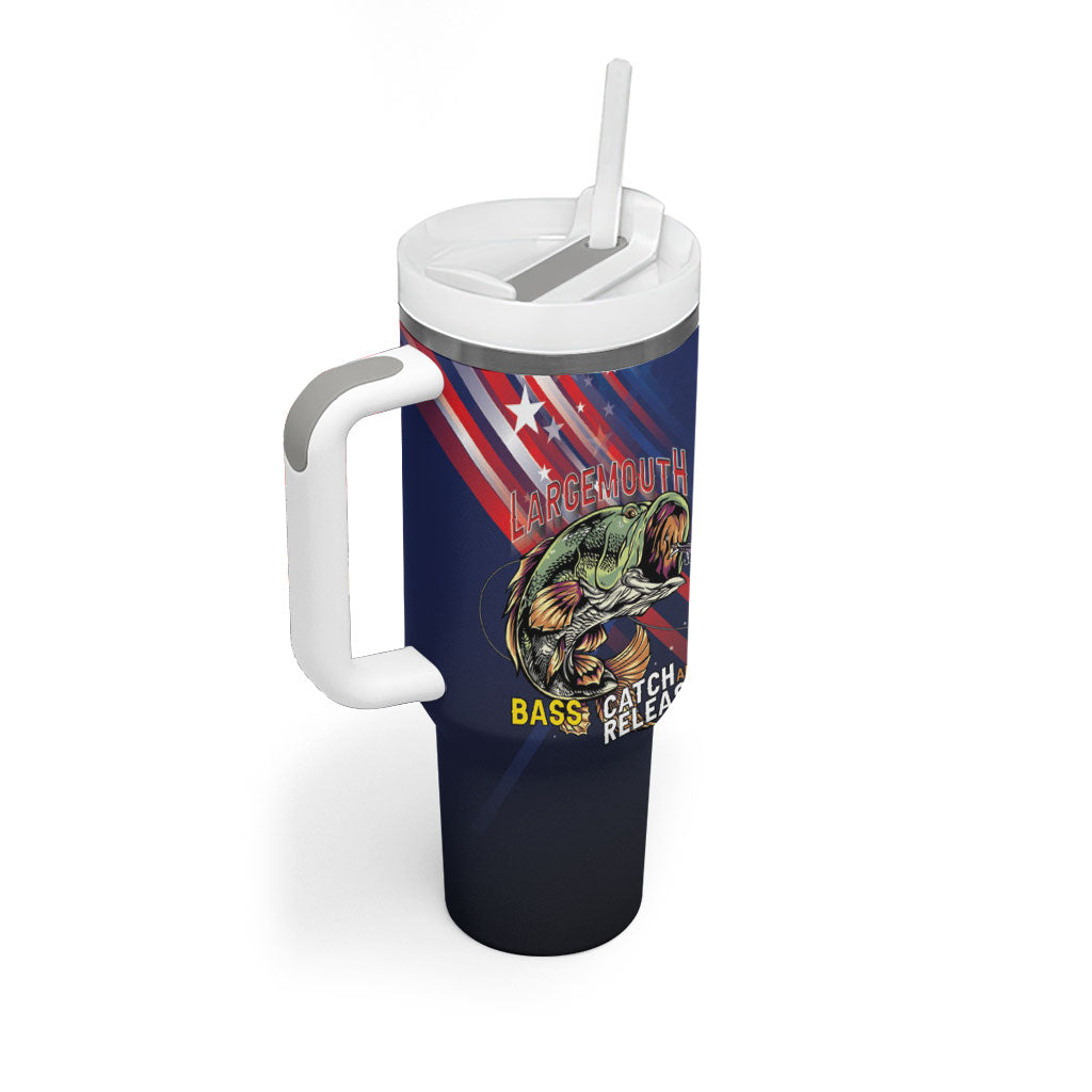 Personalized Largemouth Bass Fishing Tumbler With Handle American Flag