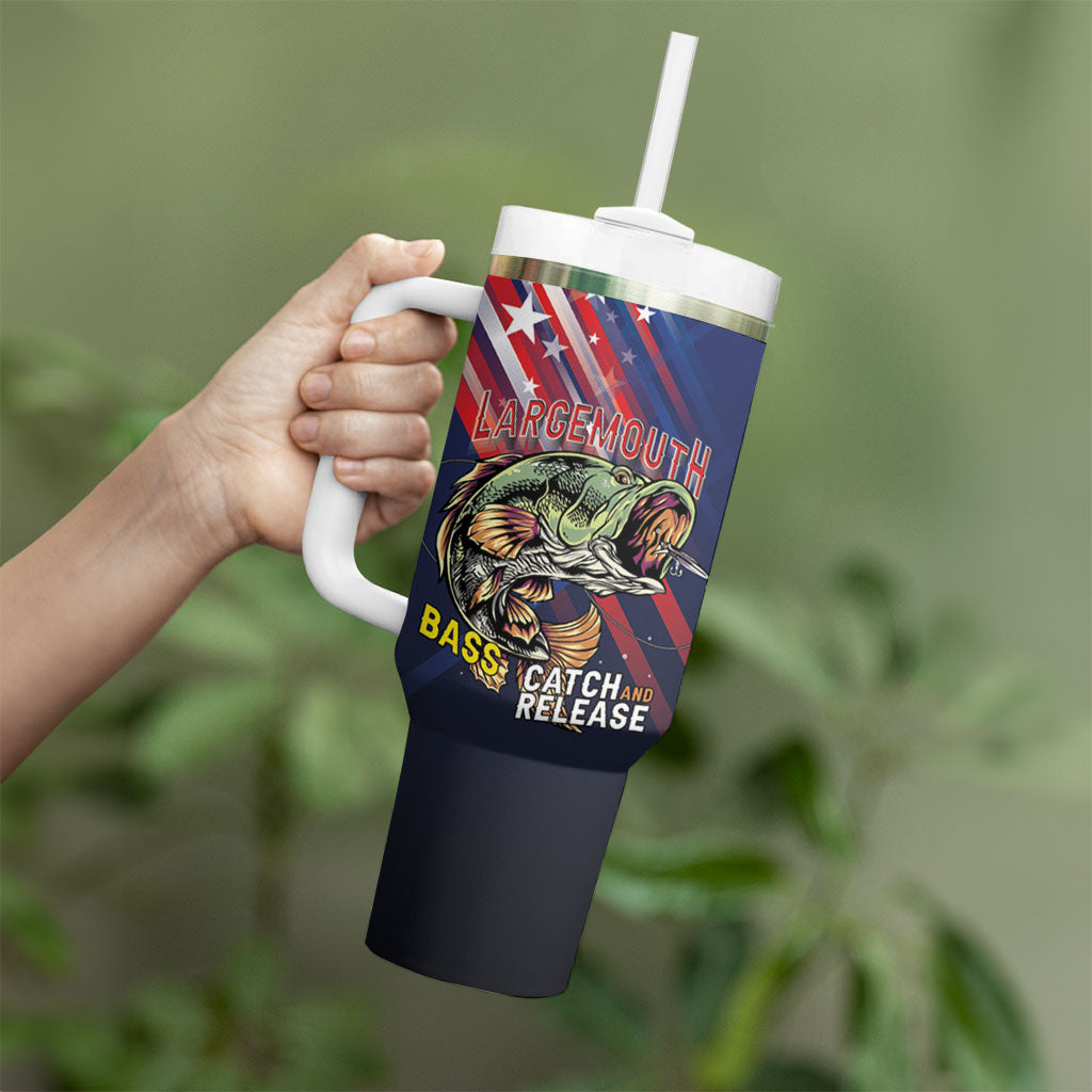 Personalized Largemouth Bass Fishing Tumbler With Handle American Flag