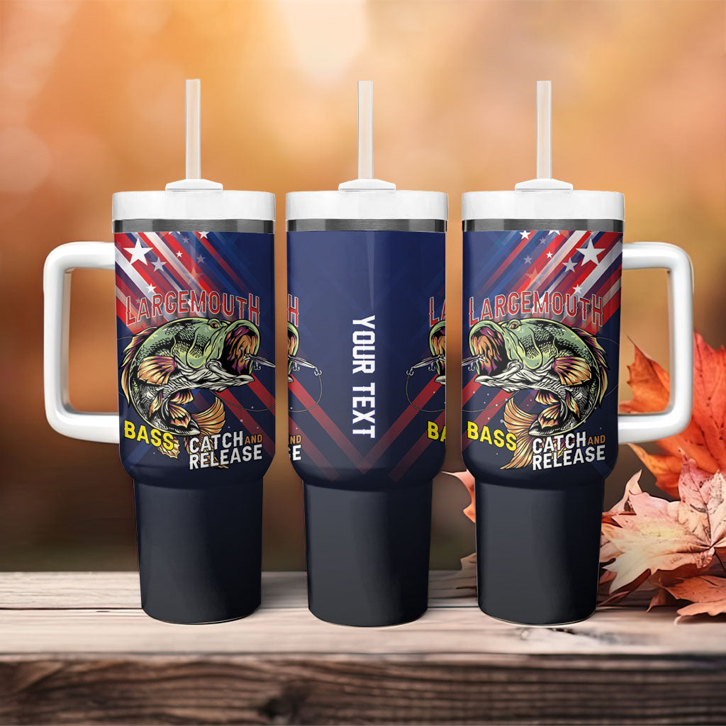 Personalized Largemouth Bass Fishing Tumbler With Handle American Flag