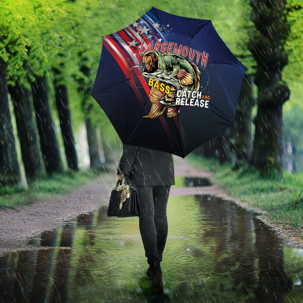Largemouth Bass Fishing Umbrella American Flag