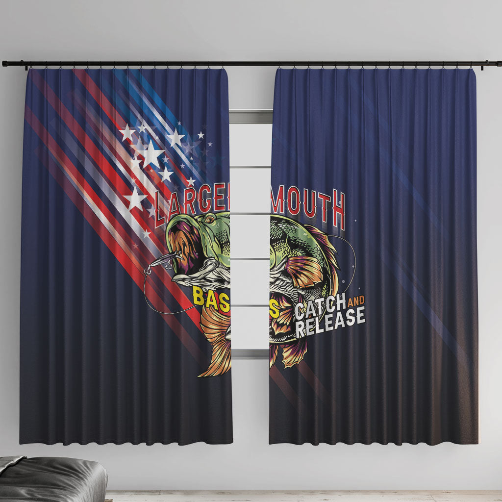 Largemouth Bass Fishing Window Curtain American Flag