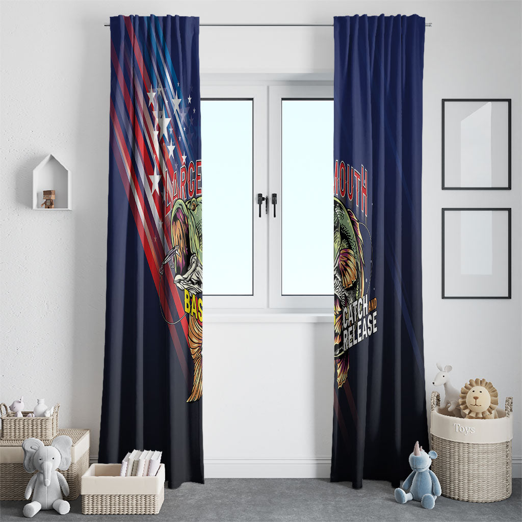 Largemouth Bass Fishing Window Curtain American Flag