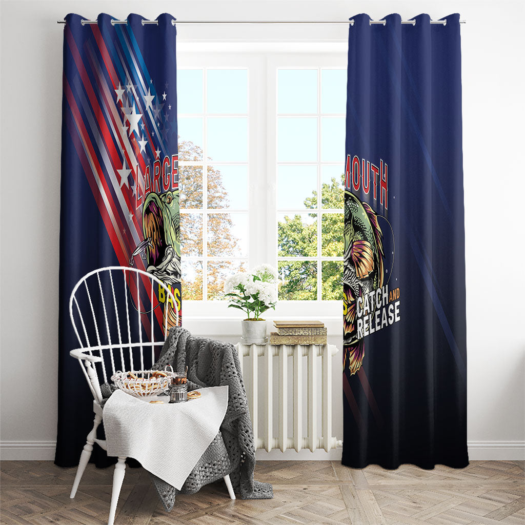 Largemouth Bass Fishing Window Curtain American Flag