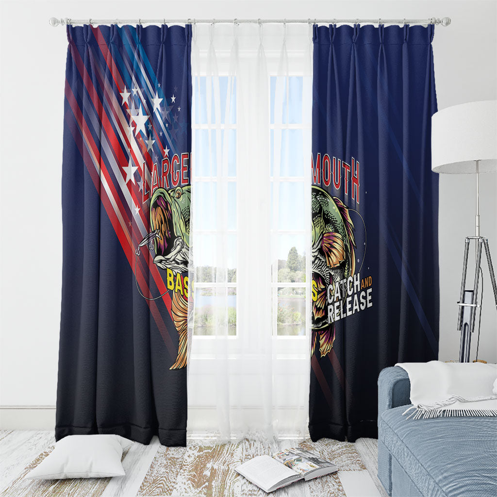 Largemouth Bass Fishing Window Curtain American Flag