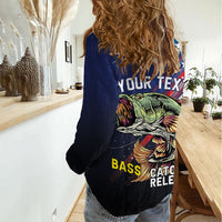 Personalized Largemouth Bass Fishing Women Casual Shirt American Flag