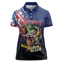 Personalized Largemouth Bass Fishing Women Polo Shirt American Flag