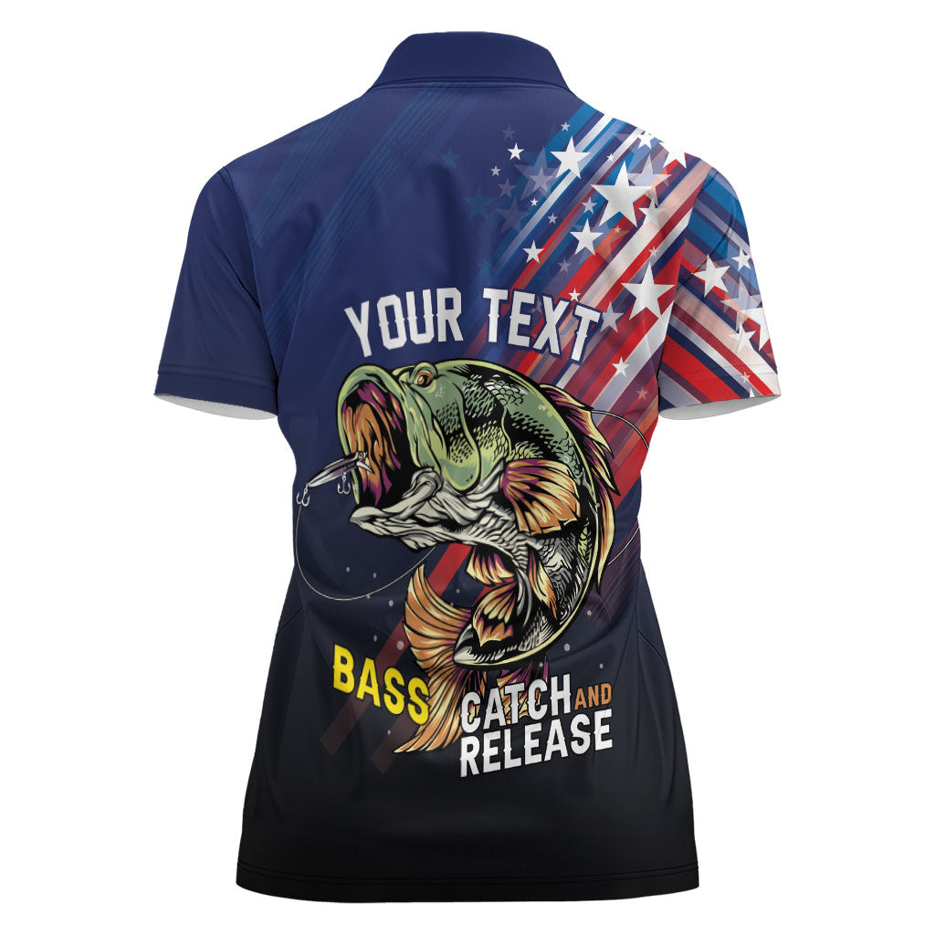 Personalized Largemouth Bass Fishing Women Polo Shirt American Flag