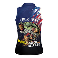 Personalized Largemouth Bass Fishing Women Sleeveless Polo Shirt American Flag