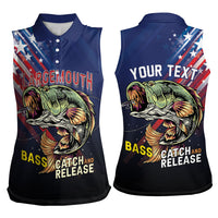 Personalized Largemouth Bass Fishing Women Sleeveless Polo Shirt American Flag