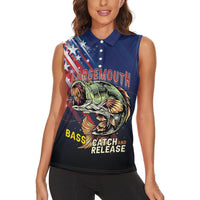Personalized Largemouth Bass Fishing Women Sleeveless Polo Shirt American Flag
