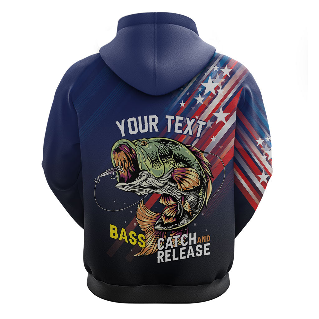 Personalized Largemouth Bass Fishing Zip Hoodie American Flag
