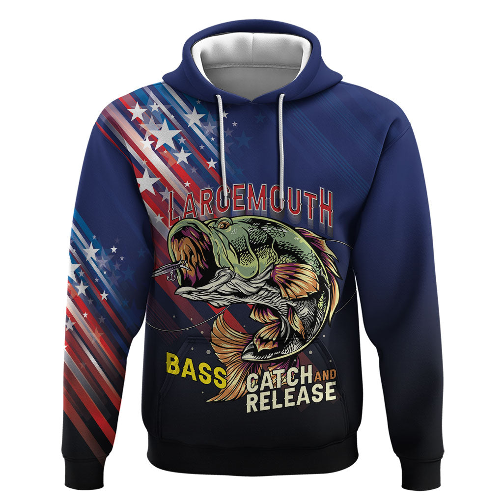 Personalized Largemouth Bass Fishing Zip Hoodie American Flag