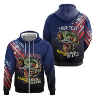Personalized Largemouth Bass Fishing Zip Hoodie American Flag