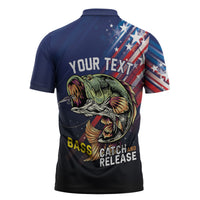 Personalized Largemouth Bass Fishing Zipper Polo Shirt American Flag