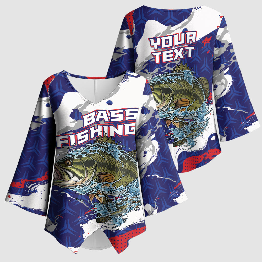 Personalized Largemouth Bass Tournament Fishing Kimono Sleeve Blouse