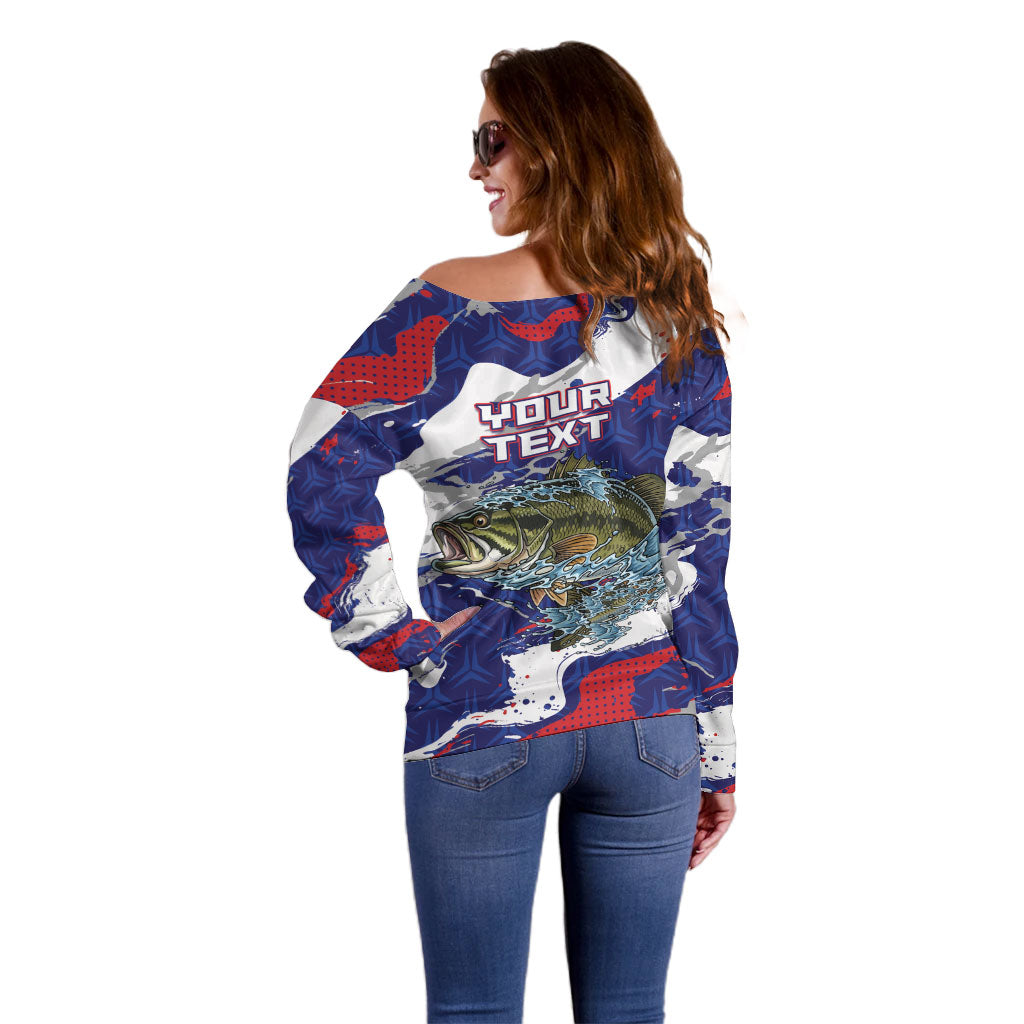 Personalized Largemouth Bass Tournament Fishing Off Shoulder Sweater
