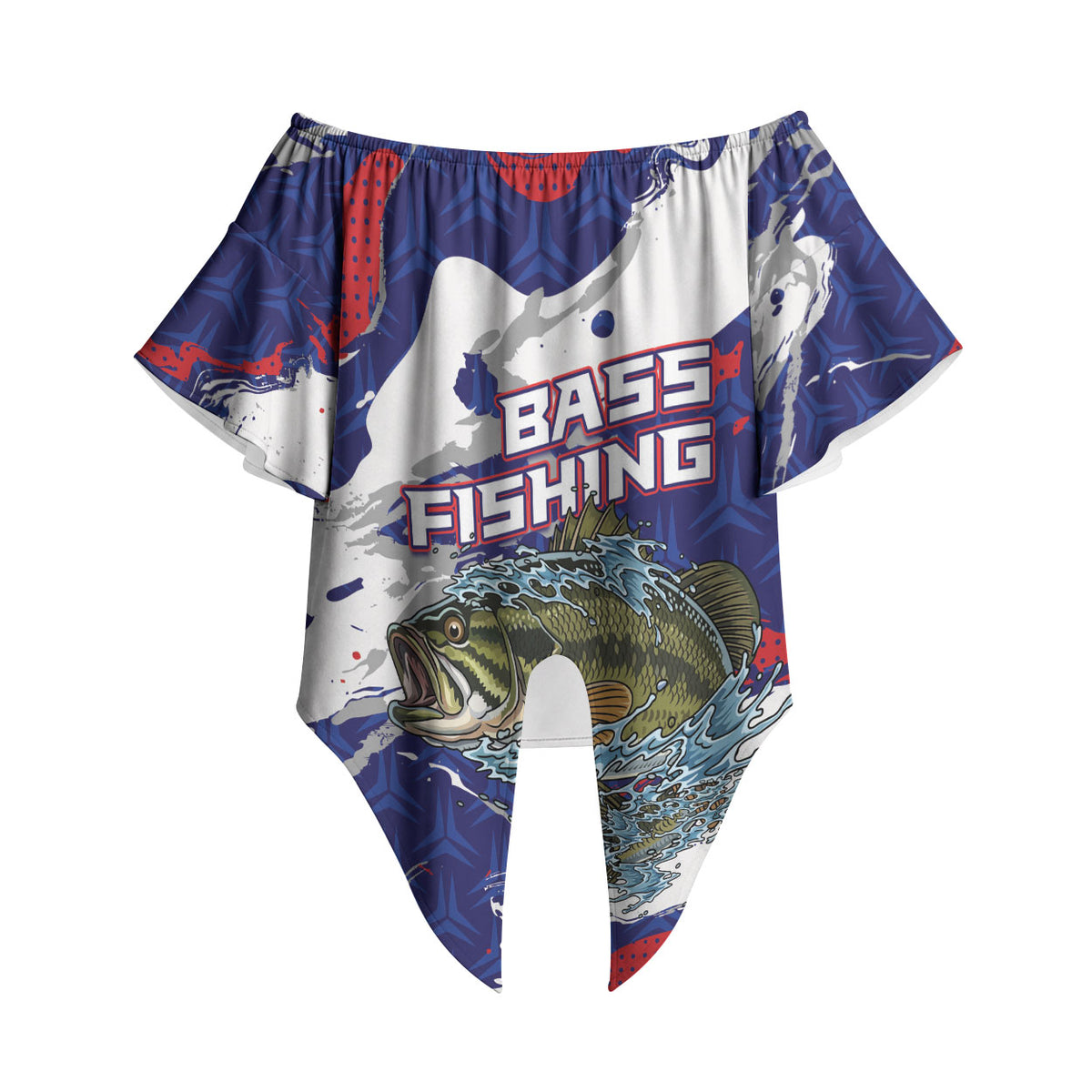 Personalized Largemouth Bass Tournament Fishing Off Shoulder Wrap Waist Top