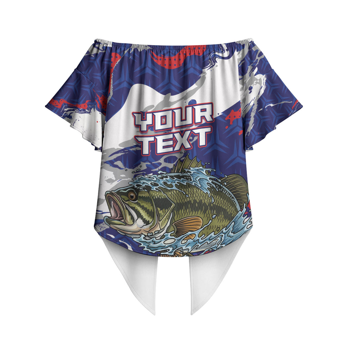 Personalized Largemouth Bass Tournament Fishing Off Shoulder Wrap Waist Top