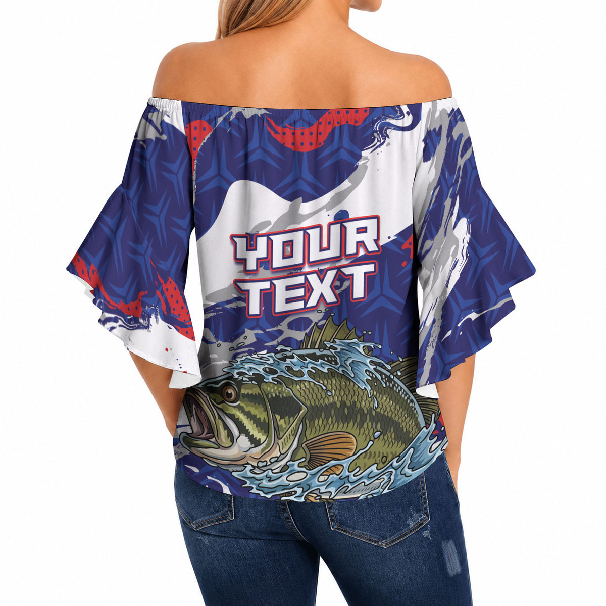 Personalized Largemouth Bass Tournament Fishing Off Shoulder Wrap Waist Top