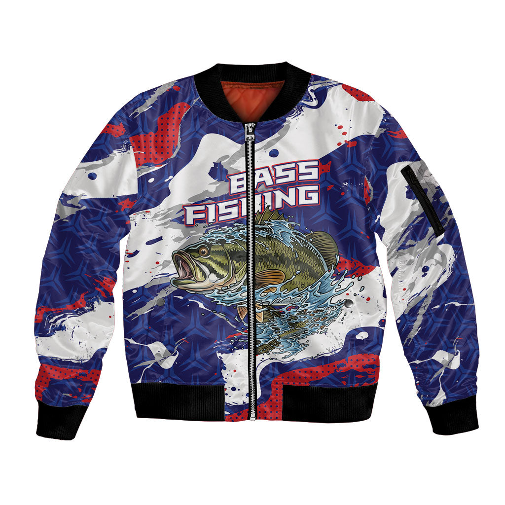 Personalized Largemouth Bass Tournament Fishing Sleeve Zip Bomber Jacket