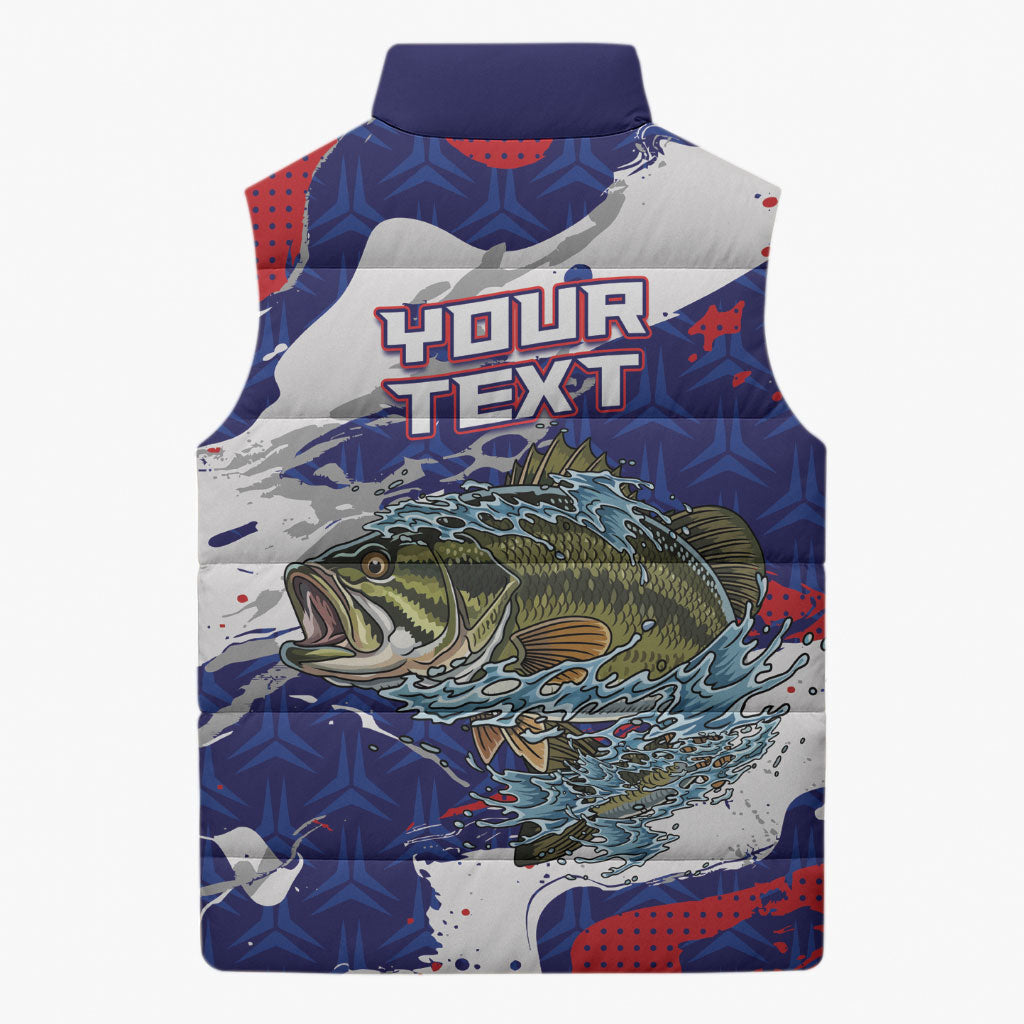 Personalized Largemouth Bass Tournament Fishing Sleeveless Puffer Jacket