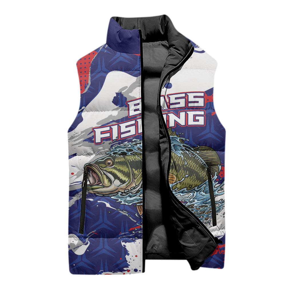 Personalized Largemouth Bass Tournament Fishing Sleeveless Puffer Jacket