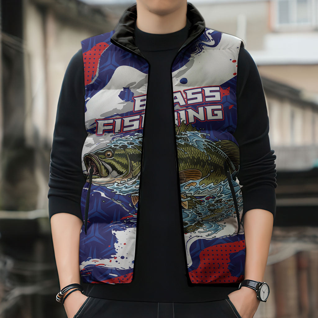 Personalized Largemouth Bass Tournament Fishing Sleeveless Puffer Jacket