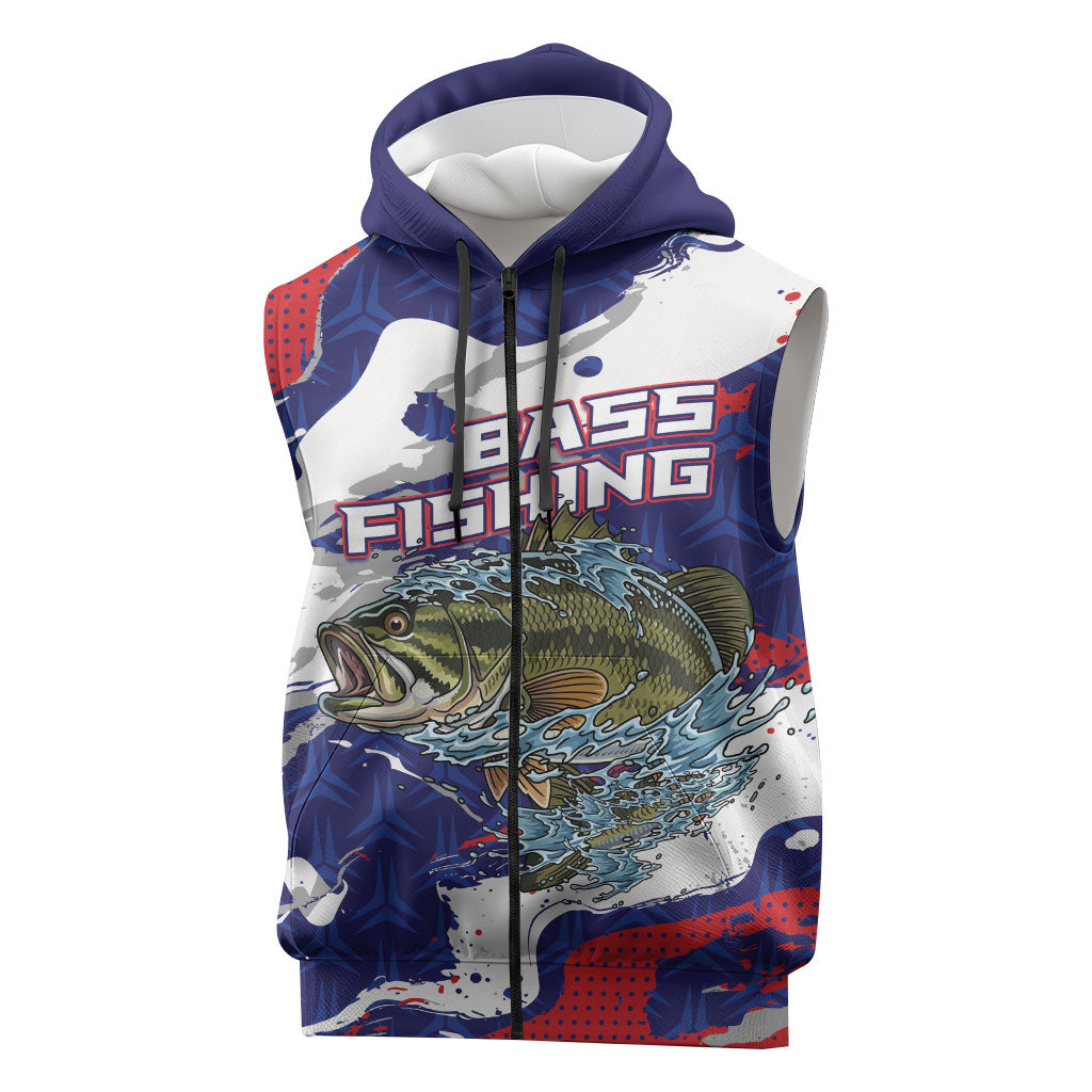 Personalized Largemouth Bass Tournament Fishing Sleeveless Zip Hoodie
