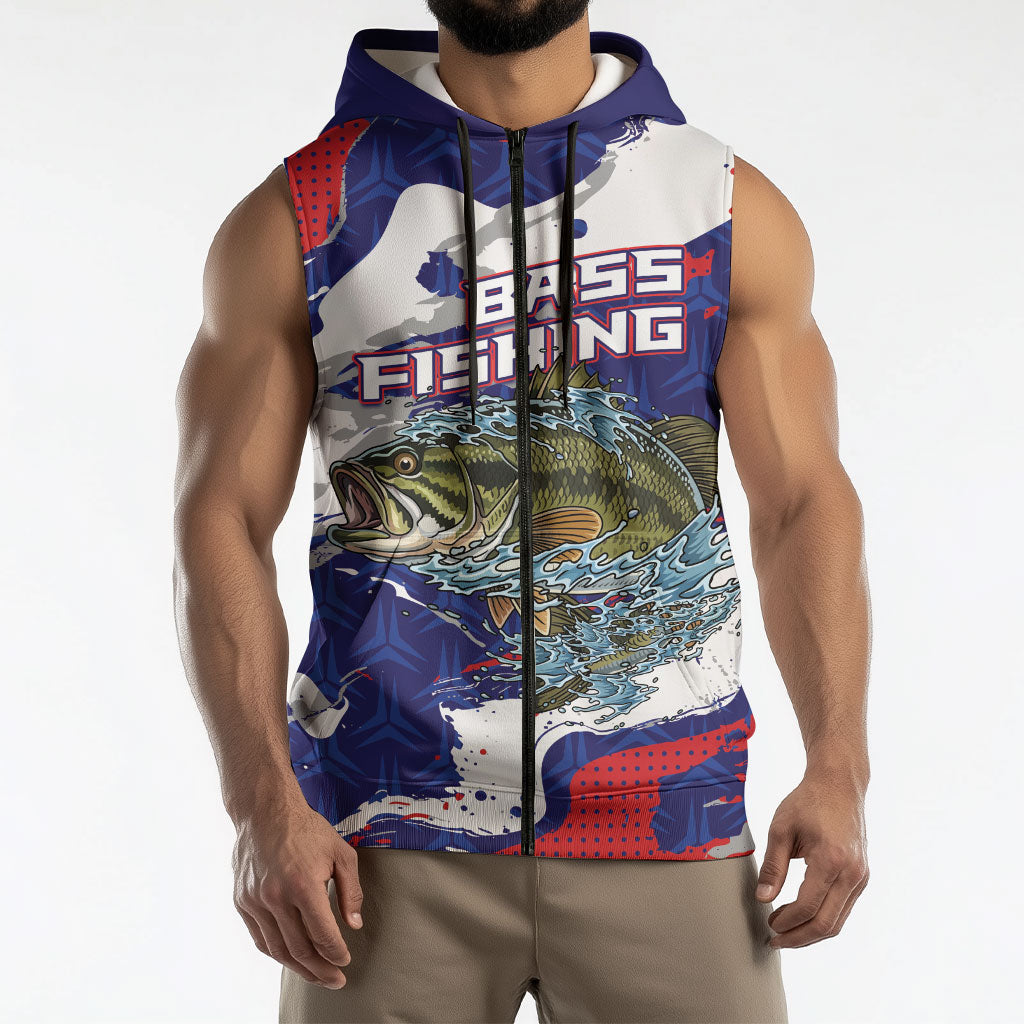 Personalized Largemouth Bass Tournament Fishing Sleeveless Zip Hoodie