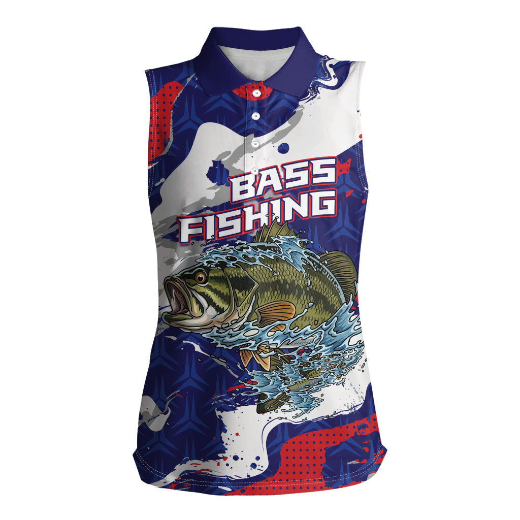 Personalized Largemouth Bass Tournament Fishing Women Sleeveless Polo Shirt