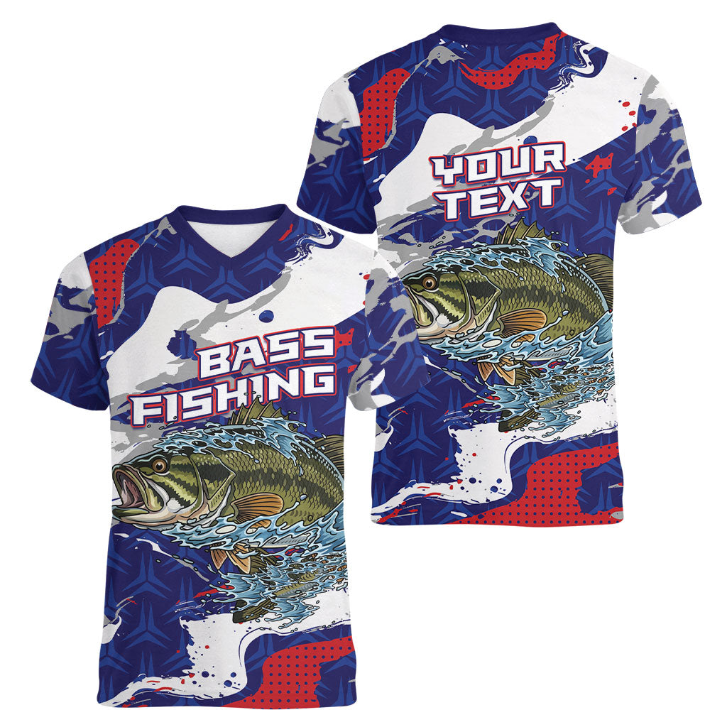 Personalized Largemouth Bass Tournament Fishing Women V-Neck T-Shirt